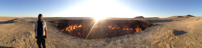 The burning pit that is the Door to Hell at dawn